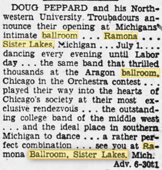 Ramona Ballroom/Dance Pavilion at Sister Lakes - July 1 1931 Article (newer photo)